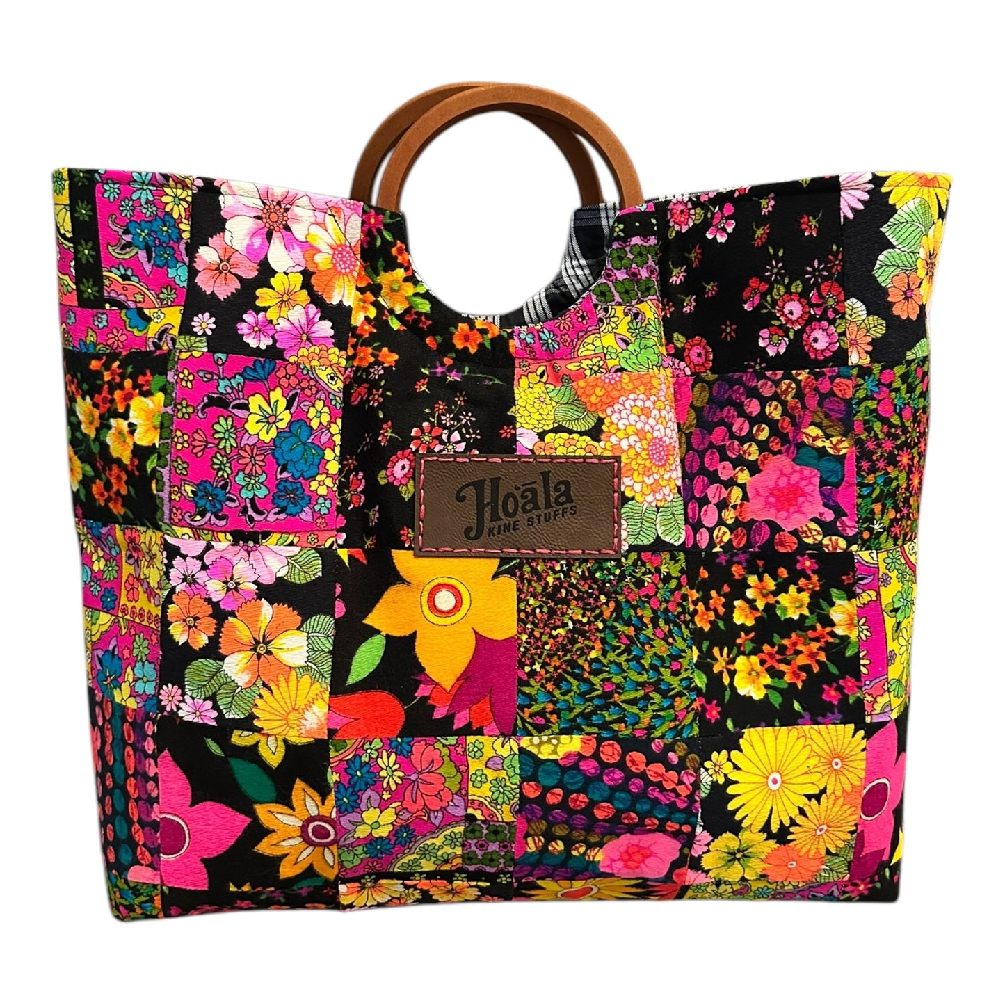 Midnight Black Floral Quilt Tote Bag